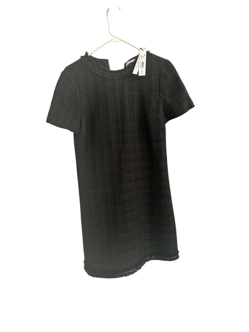Alice + Olivia Black Tweed Short-Sleeve Shift Dress